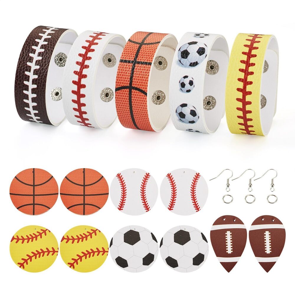 2766 Sport Theme Bracelet Earring Making Set Sport Ball PU Leather Bracelet